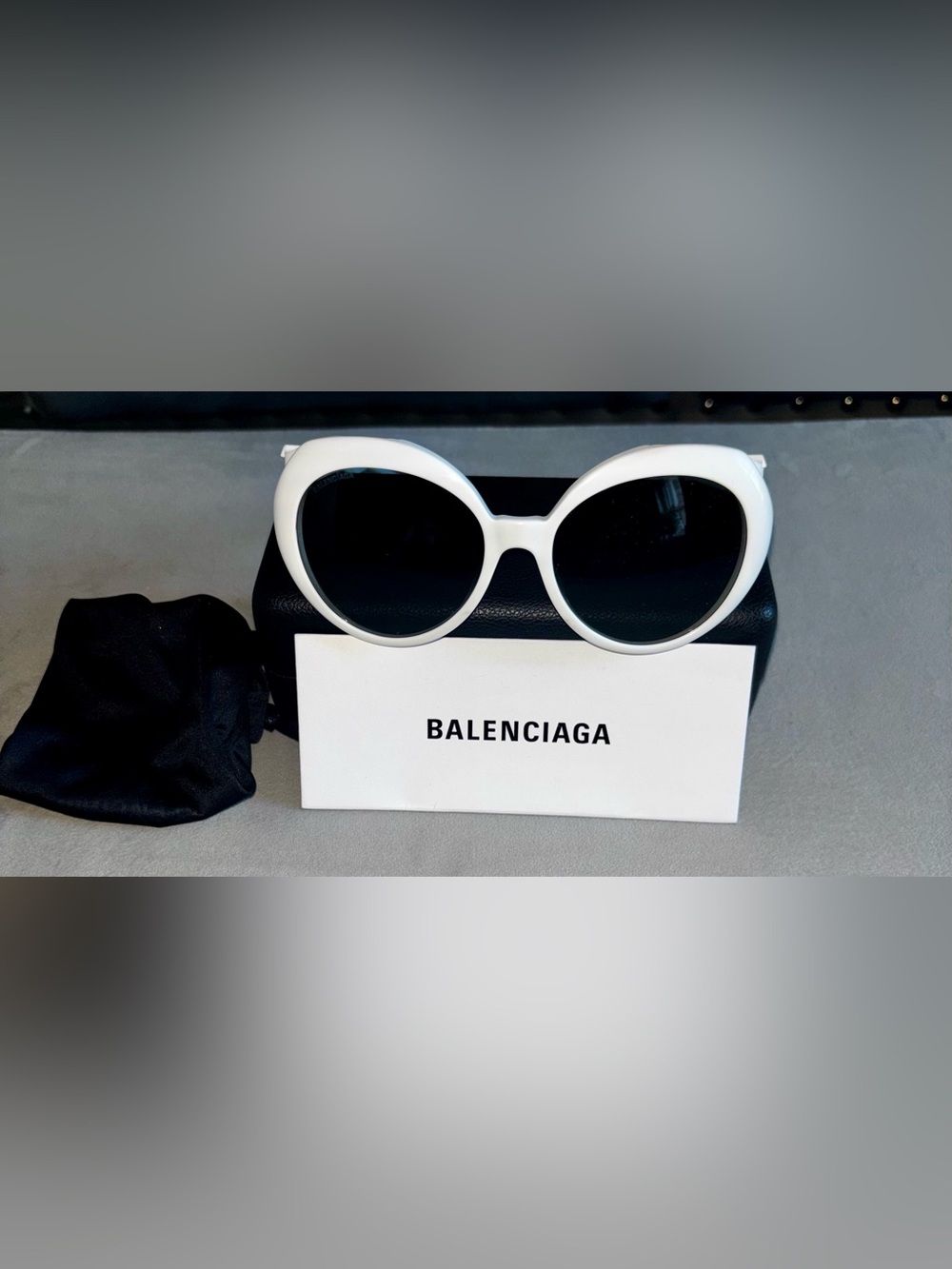 Balenciaga Women’s White Round Frame Sunglasses with Dark Lenses